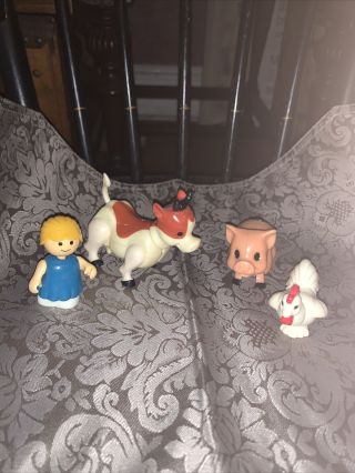 Vintage Fisher Price Little People Farm Animal Pig,  Cow,  Chicken And Girl.
