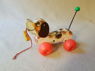 Vintage 1965 Fisher Price Little Snoopy Wooden Dog Waddle Pull Toy With Shoe