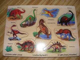 Melissa And Doug Wood Peg Puzzle Dinosaur Ages 18 Mos,  Colorful