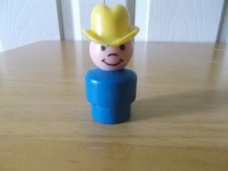 Vintage Fisher Price Little People Blue Farm Boy/cowboy With Yellow Hat
