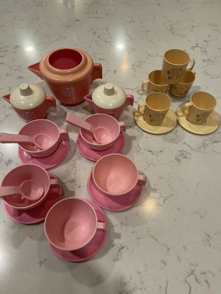 Vintage Fisher Price Fun With Food Set W/ Tea Pot Cups Spoons Creamer Sugar Bowl