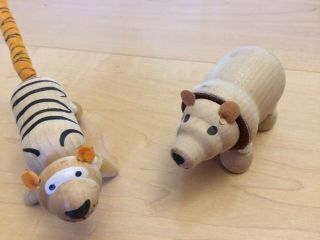 Hape Tiger & Bear Anamalz Two Wooden Animals Great For Waldorf Montessorri