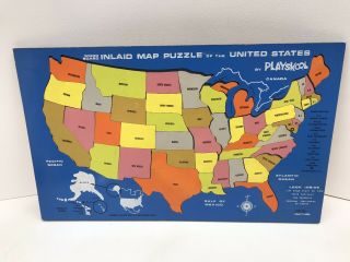 Vintage Playskool Wood Inlaid Map Puzzle Of The United States Complete
