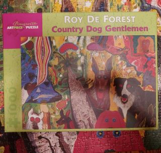 Country Dog Gentlemen 29x20 1000 Pc Puzzle Complete Roy De Forest Pomegranate
