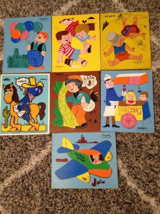 7 Playskool Wooden Sesame Street Puzzles Vintage Children 