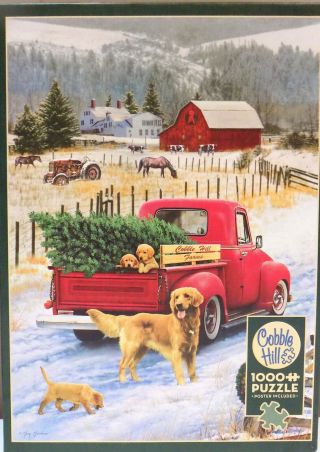 Cobble Hill 1000 Pc Jigsaw Puzzle " Christmas On The Farm " With Poster