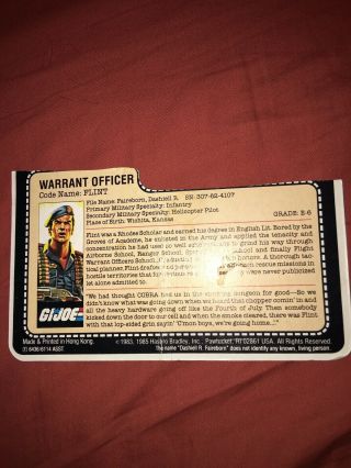 1985 Gi Joe Flint Warrant Officer File Card Hasbro Arah