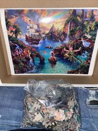 Disney Thomas Kinkade Tinkerbell And Peter Pan Caption Hook 500 Piece Puzzle