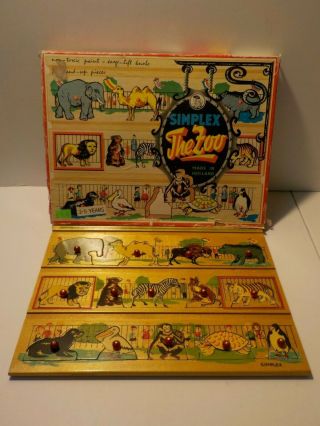 N Vintage Antique Simplex Play - Board Puzzle The Zoo Made In Holland