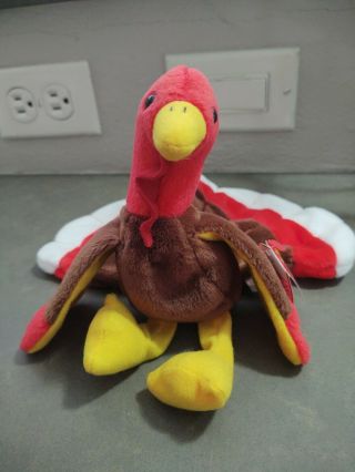 Rare Retired 1996 Ty Beanie Baby Gobbles The Turkey 4034 With Errors