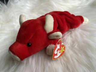 Ultra Rare Beanie Baby Snort The Bull Vintage 1995 Tag Errors Pvc Retired