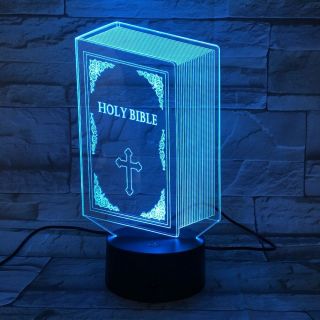 Led 3d Holy Bible Book Jesus Illusion Lamp Light Lamplight Neon Sign 2d Laser