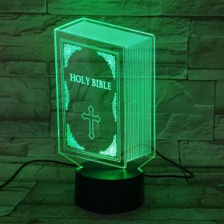 LED 3D Holy Bible Book Jesus Illusion Lamp Light Lamplight Neon Sign 2D Laser 2