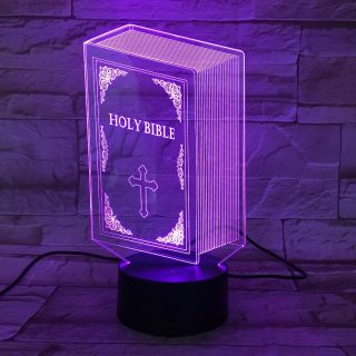 LED 3D Holy Bible Book Jesus Illusion Lamp Light Lamplight Neon Sign 2D Laser 3