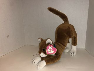 Vintage 1994 Ty Scratch Brown White Cat 1117 With Tags Blue Collar