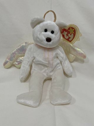 Halo the Bear TY Beanie Baby RARE - 1998 w/Tag Errors Brown nose In Display 2