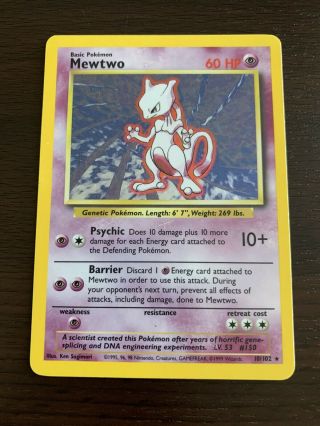 Pokemon Card Mewtwo Base Set Holo 10/102 1995 - 2000 Unlimited