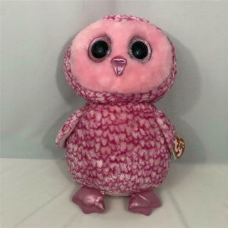 Ty Beanie Boos 2014 Pinky The Pink Owl Jumbo 17  Huge Pink Glitter Eyes