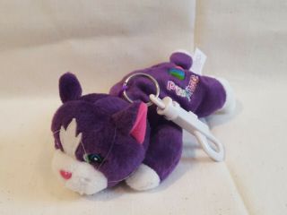 Lisa Frank Playtime Cat Plush Purple Beanie W/heart Keyring