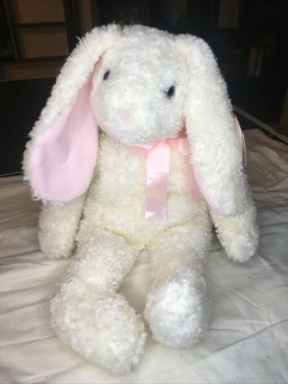 Retired 1991 Ty Classic Curly Bunny - 18” White Bunny W/ Pink Bow (near - Tag
