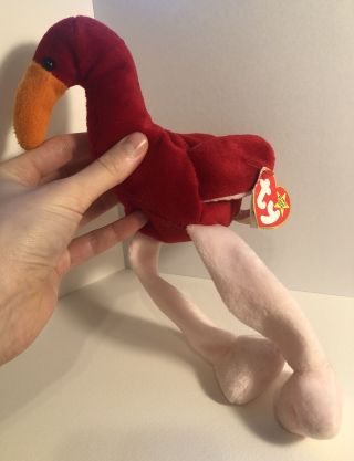 TY 1995 Beanie Baby Pinky - Red Body - Tag 3