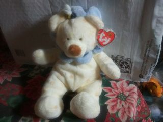 Ty Pluffies Bear Blue Petals Bee Baby Blooms 2004 Lovey Soft Cream 11 "