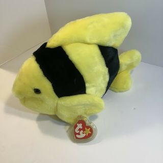 Ty Beanie Buddy " Bubbles " The Fish 10.  5 Inches Stuffed Animal Yellow Black