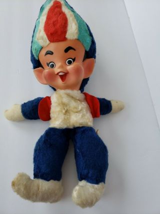 Vintage Rare Rushton Company Stuffed Animal Plush Elf Blue Pointed Head