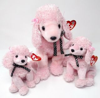 3 Nwmt Ty Beanie Babies Pink Poodle Brigitte Dog Family Mom & Pups Plush Stuffed