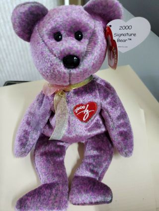 Ty Beanie Baby 2000 Signature Bear Plush Toy Rare Retired Purple