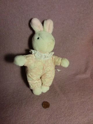 Vtg 8.  5 " Eden White Bunny Rabbit Pink Floral Fabric Body Bean Bag Plush Stuffed