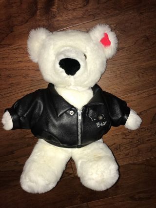 Vintage 1988 Chrisha Creations Playful Plush Bear With Leather Jacket