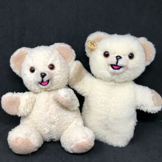 Russ Snuggle Bear Puppet Plush Set Of 2 Cream Teddy Seated Vtg Advertising