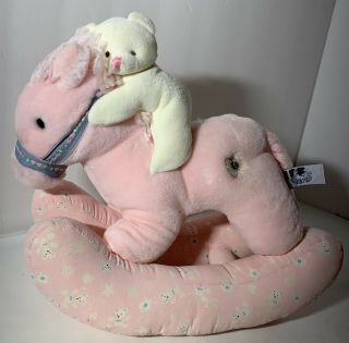 Peeple Pals Bear On Rocking Horse Plays Lullaby Wind Up Plush Baby Girl 11 "