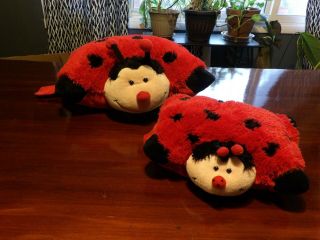 Cute Htf 18 " Authentic Pillow Pets Ladybug Plush Pillow & 11 " Peewee Set