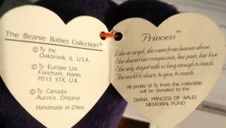 Retired TY Beanie Baby - PRINCESS Diana Bear - 1st edition (Made in China - 1997) 2