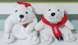 2x Coca - Cola Polar Bear Plush Toys W/ Beans Inside 12cm Tall