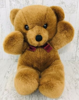Teddy Bear Dakin Cuddles Pillow Pets Brown 1979 Plush 16” Maroon Bow I
