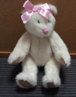 Vintage Dakin White Cuddles Teddy Bear Plush Stuffed Toy 10 " 1994 Pink Ribbon