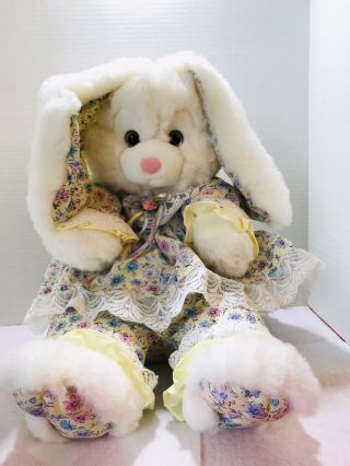 Vtg Kids Of America Bunny Rabbit Stuffed Animal Plush Easter Flowers Lace Floppy
