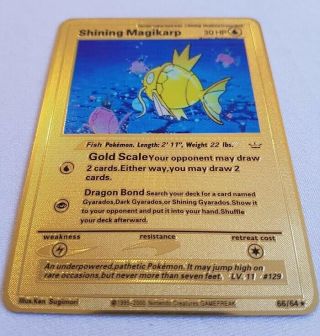 Pokémon Tcg Shining Magikarp 66/64 Neo Revelation Gold Metal Card Sku 404