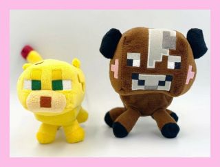 Mojang Minecraft Brown Cow & Yellow Ocelot 6”plush Stuffed Toys