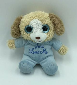 Dan Dee Jesus Loves Me Puppy Dog Plush Stuffed Animal Blue Glitter Eyes Sound G