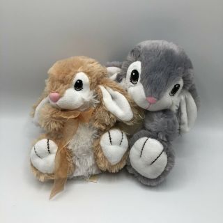 2 Dan Dee Collectors Bunny Rabbit Plush Silky Gray & Tan White Fluffy 8” Easter