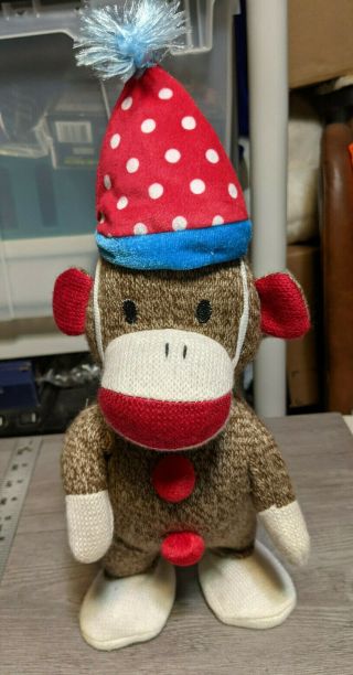 Gemmy Animated Musical Plush Sock Monkey 14 " Plays Birthday Song,  Dances,  Party