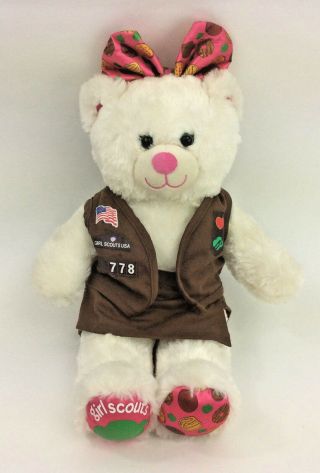 Build A Bear Girl Scouts Vest Skirt Bow Pink Plush Stuffed Animal 18 "