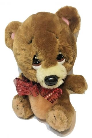 Applause Vintage Burley Jr Teddy Bear Plush Brown Stuffed Animal Red Bow