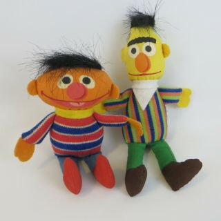 Vtg Applause Sesame Street Muppets Bert & Ernie Small Plush Dolls 7 " /5 - 1/8 " Vgc
