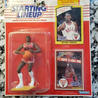 1990 Starting Lineup Michael Jordan With Rookie Card By Kenner