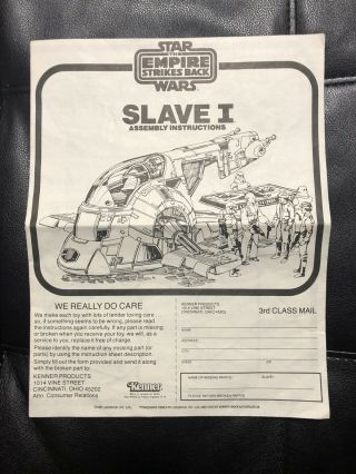 Star Wars Vintage 1981 Kenner Boba Fett Slave 1 Instructions